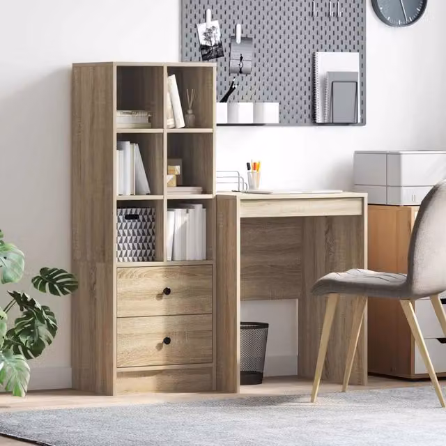 Set di 2 Scrivanie moderne vidaXL in Rovere Sonoma marrone con scaffale, L: 105,5 cm, P: 50 cm, H: 127 cm