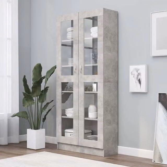 Armadietto Vetrina vidaXL Grigio con Ante in Vetro e Ripiani Interni, L 82,5 x P 30,5 x H 185 cm