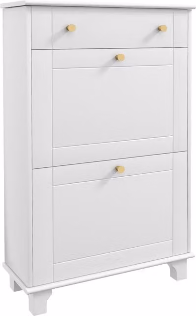Scarpiera Salvaspazio Slim HOMCOM con 2 Ante a Ribalta, Ripiani Regolabili e Cassetto, Bianco e Oro