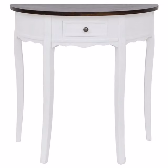 Tavolo Consolle DESIGN IN in Legno di Pino e MDF con Piano Semicircolare Marrone e Bianco, Stile Rustico