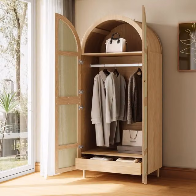 Armadio REDOM con ante curve e cassetti integrati in beige, L: 80 cm, P: 50 cm, H: 179 cm