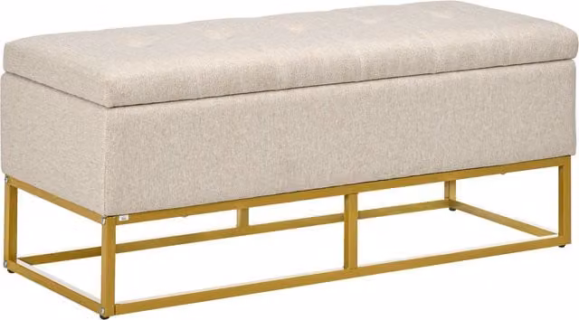 Panca con contenitore HOMCOM in poliestere trapuntato beige con gambe in metallo oro L 110 x P 44 x H 48 cm