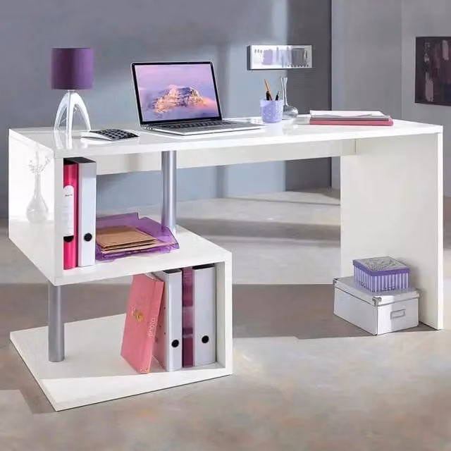 Scrivania Moderna ESSE 140 in Bianco Lucido Web Forniture L: 140 cm, H: 77,5 cm, P: 60 cm