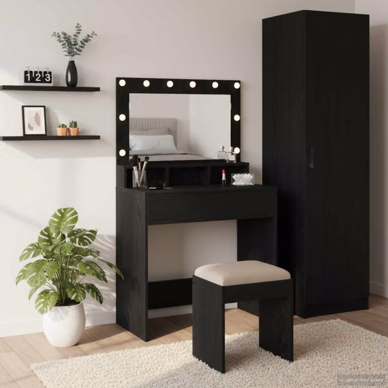 vidaXL Tavolo da Trucco Moderno in Rovere e Nero L: 75,5 cm, P: 41 cm, H: 135 cm