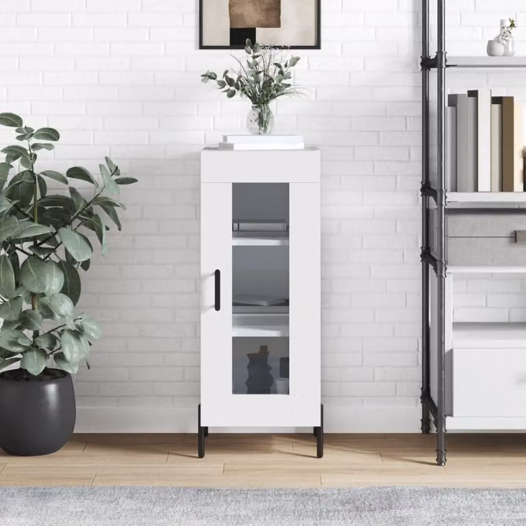vidaXL Credenza Bianca Lucida con Ante in Vetro e Mensole Interne, L/P/H: 34,5 x 34 x 90 cm