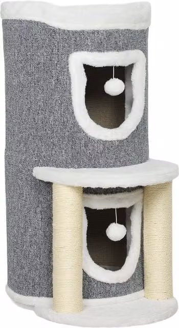 Albero Tiragraffi per Gatti PawHut con Casette, Lettino e Pali in Sisal, Grigio, Altezza: 76 cm