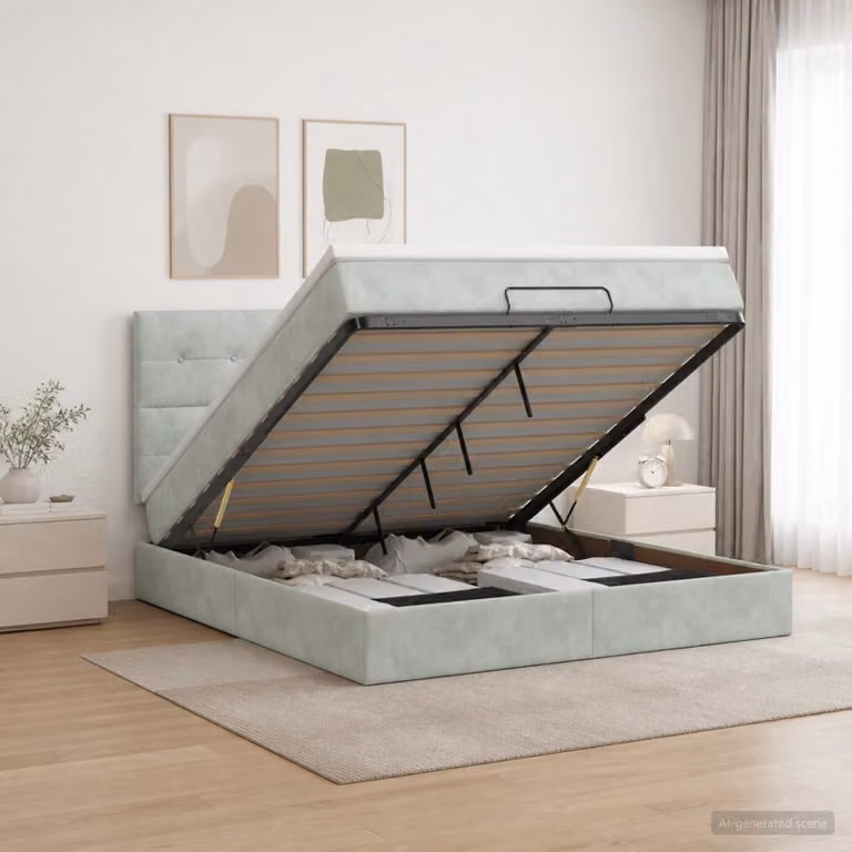 Letto ottomano con materasso vidaXL in velluto grigio chiaro, L/P/H: 203 x 160 x 88 cm