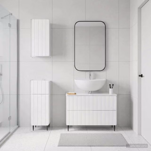 Set di mobili da bagno moderno vidaXL in 3 pezzi bianco lucido composto da mobile lavabo e pensili a muro