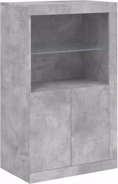 Mobiletto laterale moderno HELLOSHOP26 con illuminazione LED integrata e ante a battente, colore grigio, L: 60,5 cm, P: 37 cm, H: 100 cm