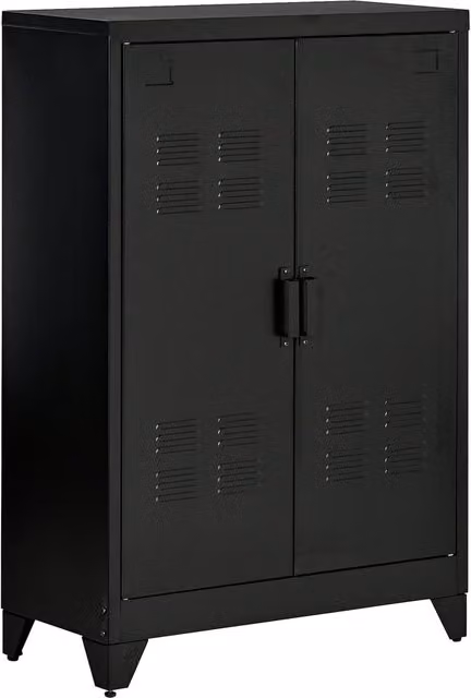 Armadietto Metallico a 2 Ante in Stile Industriale con Ripiani Regolabili per Casa e Garage, Nero Opaco, L: 75 cm, P: 33 cm, H: 110 cm