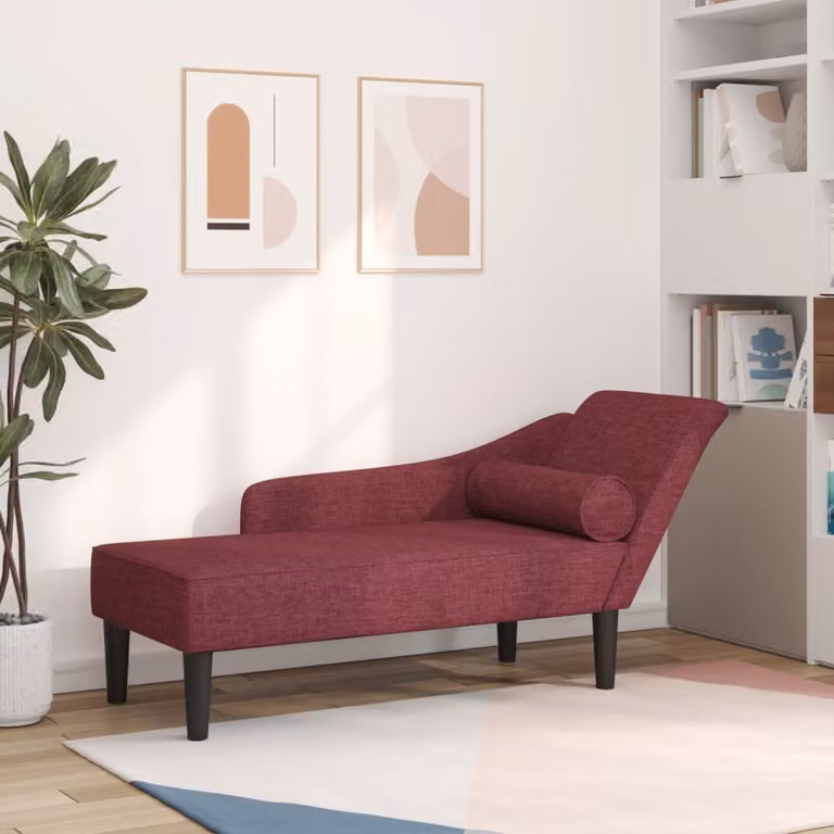 vidaXL Chaise Lounge Moderna a L con Cuscini in Tessuto Rosso, Struttura in Legno Solido e Schiuma, L/P/H: 141,0 x 55,5 x 66,5 cm