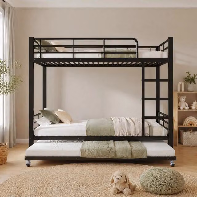 Letto a castello Mivray con letto estraibile e cassetti, struttura in metallo nero, L/P/H: 200 x 90 x 160 cm