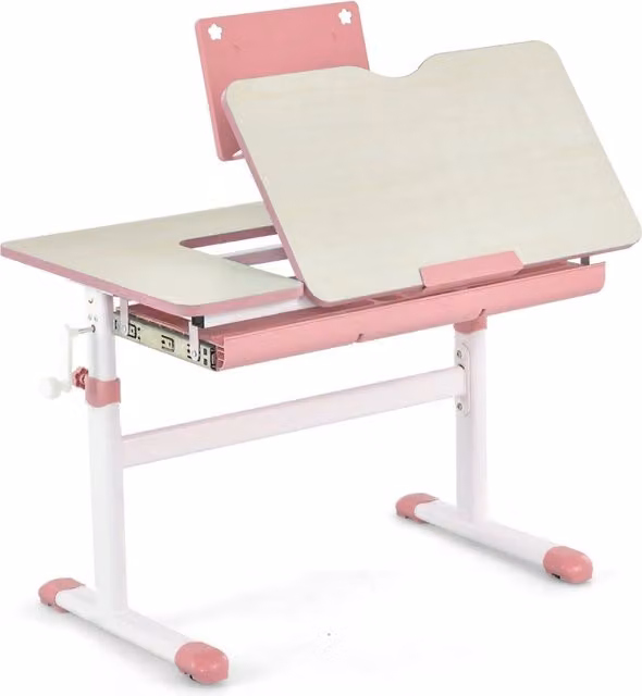 Scrivania ergonomica per bambini con piano inclinabile e altezza regolabile, colore rosa