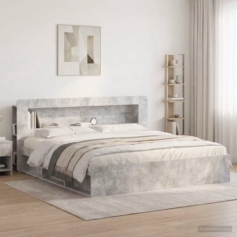 Testata del letto moderna vidaXL in legno ingegnerizzato grigio con ripiani integrati