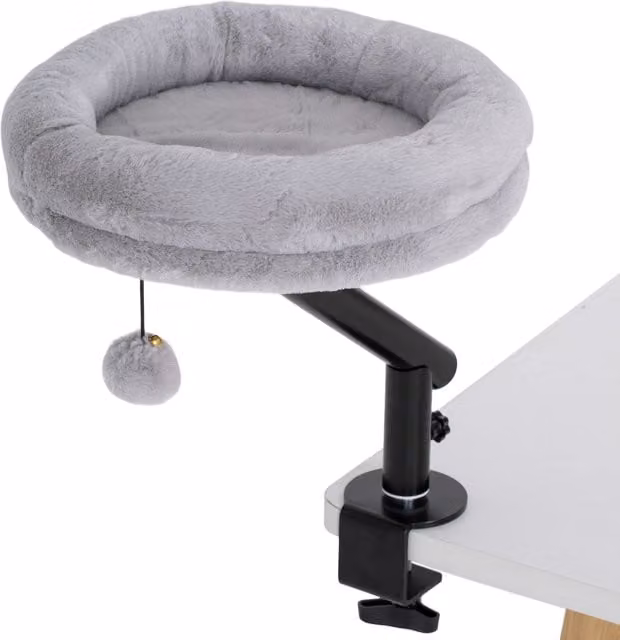 Lettino per gatti da scrivania PawHut con rotazione a 360° e altezza regolabile, lavabile in lavatrice, grigio