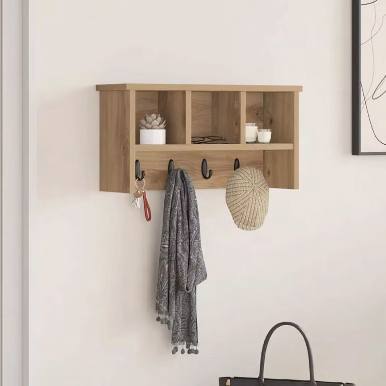Appendiabiti a muro vidaXL moderno in legno marrone L 50 cm x P 16 cm x H 26 cm