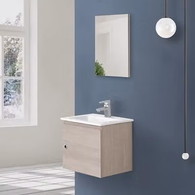 Mobile da bagno sospeso INBAGNO in rovere chiaro con ante soft-close, L: 50 cm, P: 36,5 cm, H: 41,5 cm