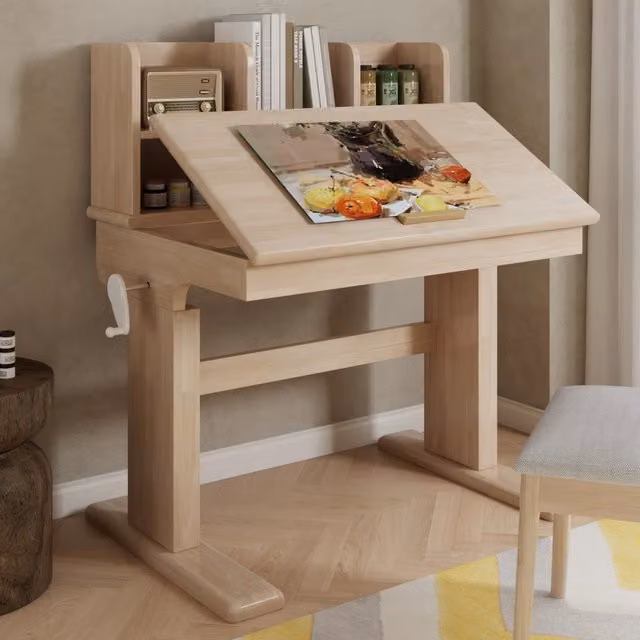 Scrivania per bambini Mivray in legno beige con piano inclinabile e altezza regolabile L: 110.5 cm, P: 60 cm, H: 50 cm
