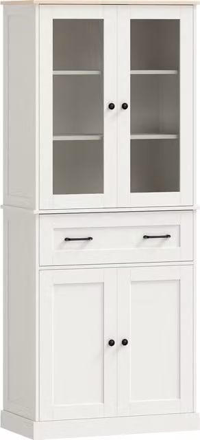 Mobile cucina HOMCOM moderna con 2 ante, cassetto e ripiani regolabili, colore crema, L: 76 cm, P: 40 cm, H: 182,5 cm