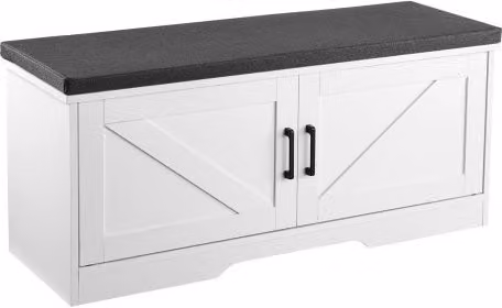 Panca Portascarpe da Ingresso VEVOR con Cuscino Imbottito, Scarpiera con 2 Ante a Battente e Ripiano Regolabile per Corridoio e Soggiorno, Bianco Nero, L: 100 cm, P: 35,5 cm, H: 46 cm