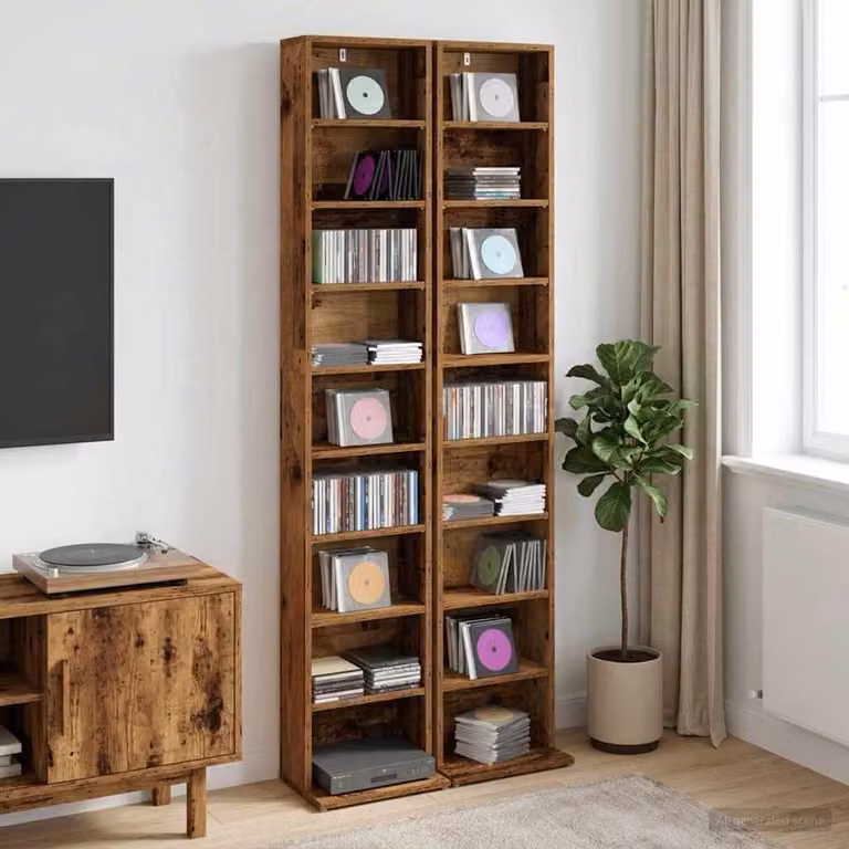Set di 2 mobili porta CD vidaXL in legno color marrone antico con ripiani regolabili, L 33 cm x P 23,5 cm x H 175 cm