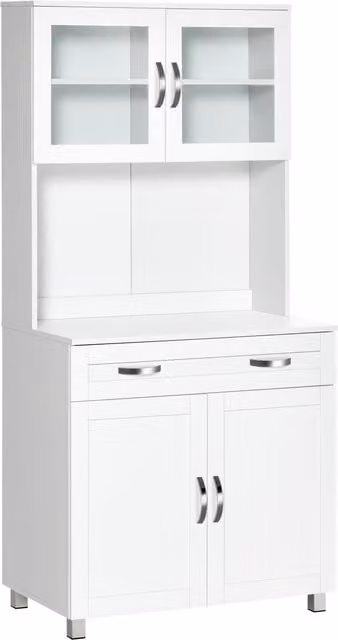 Mobile Cucina Moderno HOMCOM Bianco con Ante in Vetro e Mensole Interne, L/P/H: 80 x 48 x 170 cm