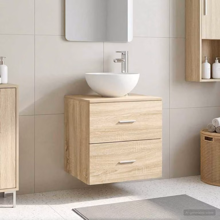 Mobiletto con Lavabo da Parete Moderno vidaXL in Rovere Sonoma Marrone L: 49,5 cm, P: 35 cm, H: 63 cm