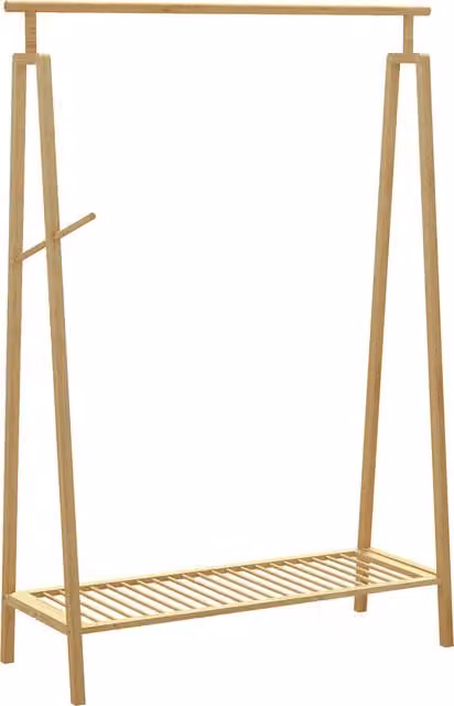 Appendiabiti a doghe in bambù HOMCOM con gruccia laterale e spazio per scarpe, color marrone, L 110 x P 42 x H 152 cm