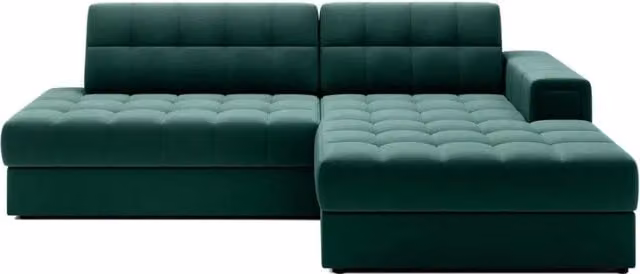 Divano angolare trasformabile CUBITO Meublorama verde con contenitore e letto L/P/H: 240 x 150 x 82 cm