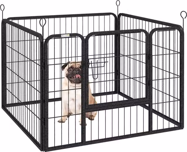 PawHut Recinto per Cani Pieghevole in Metallo Grigio Aosom, per Interno ed Esterno con Porta e Picchetti, L 82 x P 82 x H 60 cm
