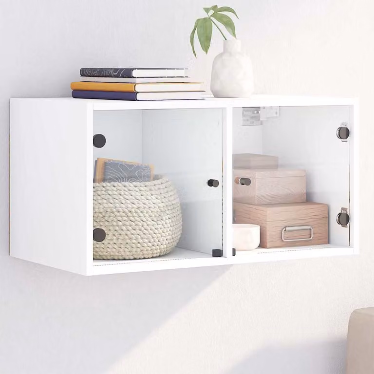 Mobile a muro vidaXL con ante in vetro bianco e finitura opaca L: 68,5 cm, P: 37 cm, H: 35 cm