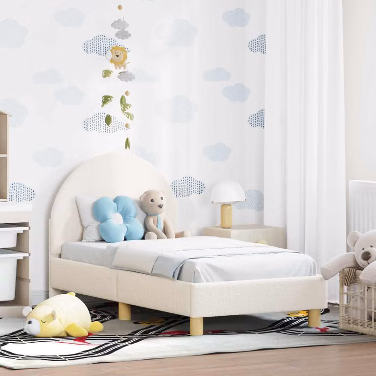 vidaXL Letto per bambini moderno in tessuto bouclé beige con struttura imbottita L: 140 cm, P: 70 cm, H: 79 cm