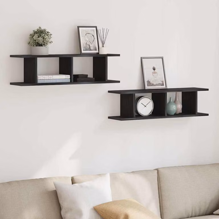 Set di 2 mensole da parete vidaXL in MDF color rovere nero, L 75 cm x P 20 cm x H 18 cm