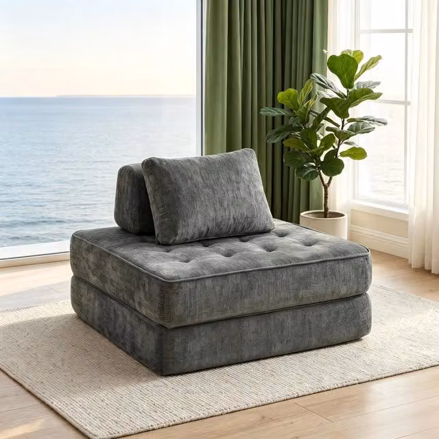 Poltrona letto pieghevole Mivray in velluto grigio con cuscino in schiuma L/P/H: 70 x 97 x 97 cm