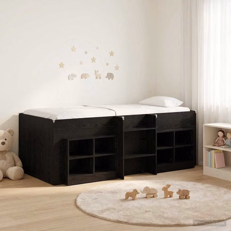 Set di 3 pezzi Struttura Letto Loft con Mobile vidaXL in Legno Nero e Rovere, L/P/H: 200 x 90 x 193 cm