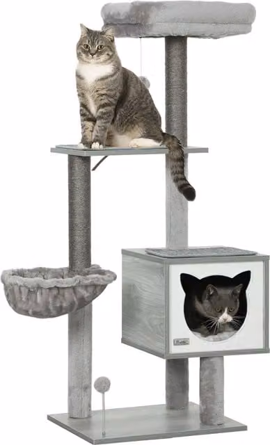 Albero per gatti PawHut con amaca, giochi integrati e tiragraffi in sisal naturale, grigio, L/P/H: 40 x 48 x 126 cm