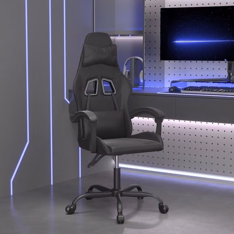 Sedia da Gaming Girevole vidaXL Nera in Similpelle con Poggiatesta e Braccioli