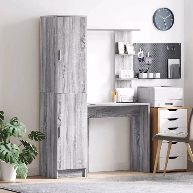 Set di scrivania con scaffale per ufficio casa vidaXL, Grigio, L/P/H: 168 x 113,5 x 43,57 cm
