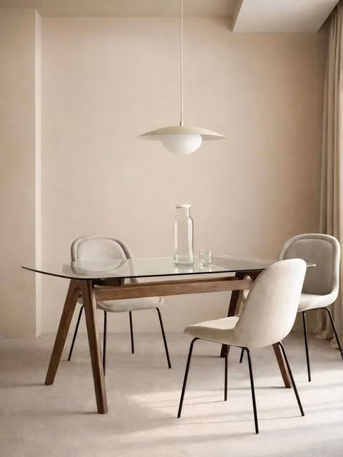 Tavolo da pranzo rettangolare in vetro e legno massiccio noce Kenay Home