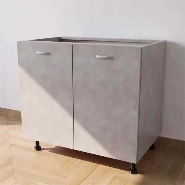 Base lavello Calandrelli con 2 ante in finitura cemento grigio, L: 80 cm, P: 55,5 cm, H: 72 cm