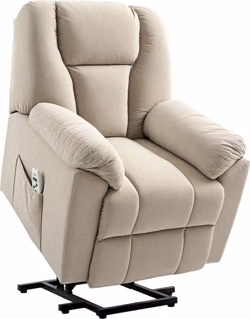 Poltrona Reclinabile Elettrica HOMCOM con Funzione Massaggio, Riscaldamento e Porta USB, Rivestimento in Velluto Beige