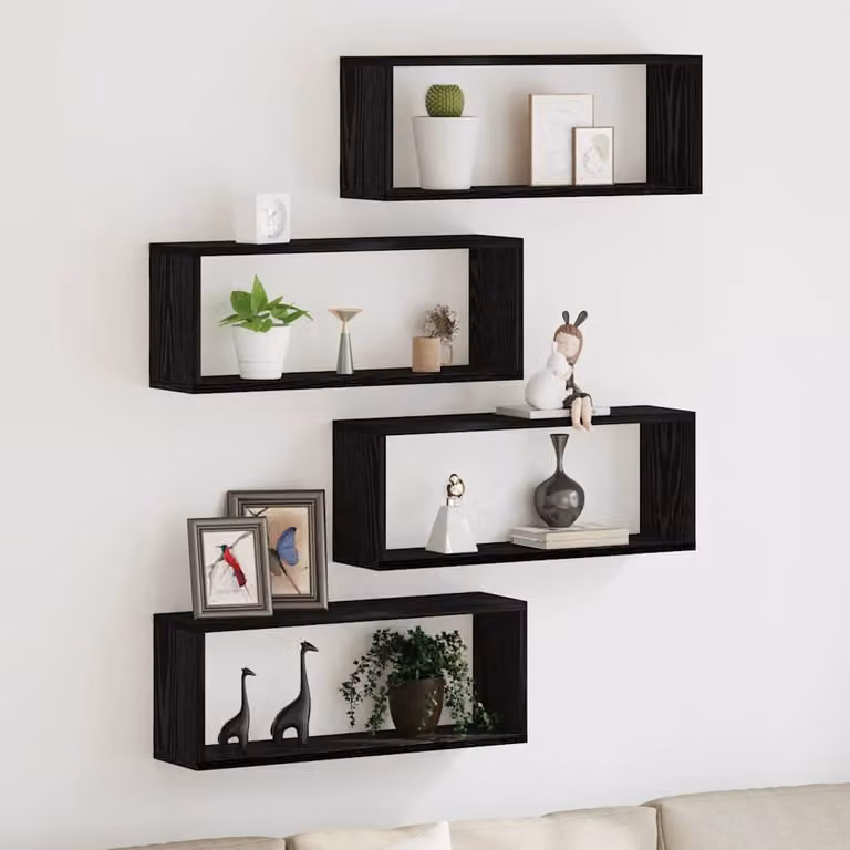 Set di 4 scaffali da parete vidaXL in stile moderno, colore Rovere e Nero, L 60 x P 23 x H 15 cm