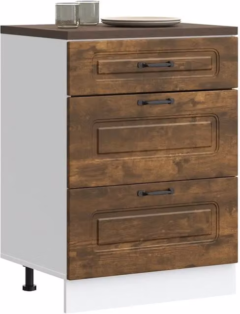 Base da cucina moderna vidaXL in legno marrone con ante a battente e cassetti interni L/P/H: 46,0 x 60,0 x 81,5 cm