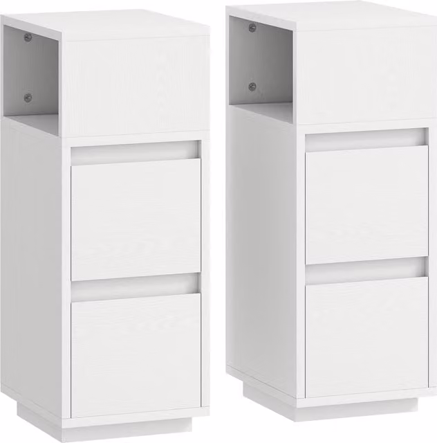 Set di 2 Comodini Moderni HOMCOM con 2 Cassetti e Ripiano Aperto, Bianco, L/P/H: 25 x 30 x 65 cm