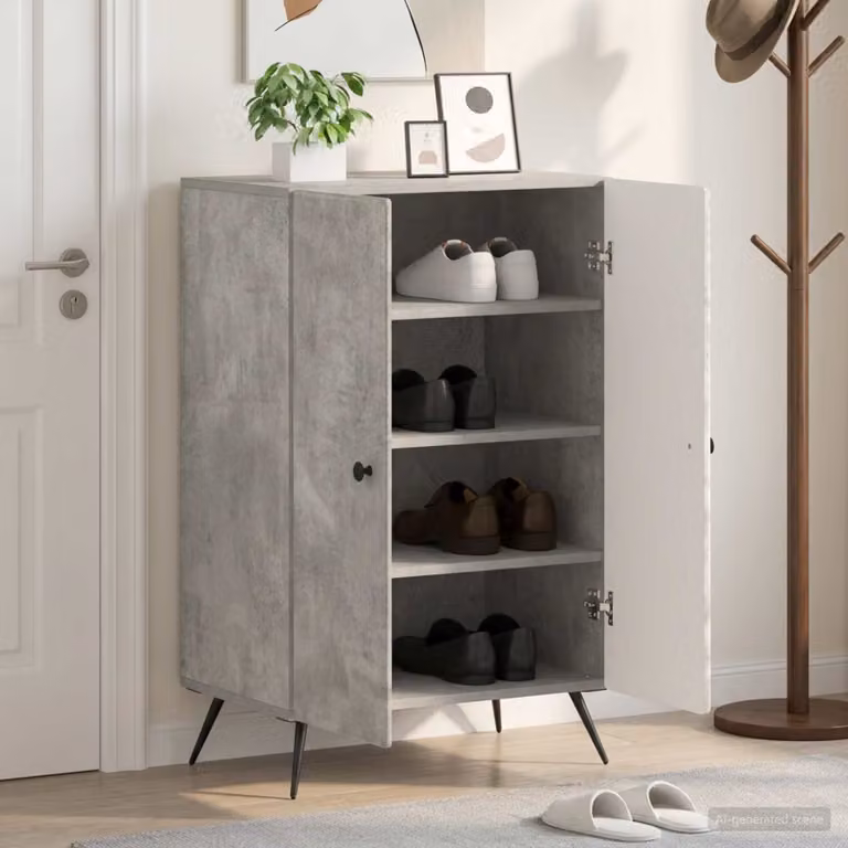 Mobile porta scarpe vidaXL BREDA moderno in MDF e metallo, Grigio e Nero, L: 59,5 cm, P: 39,5 cm, H: 90 cm