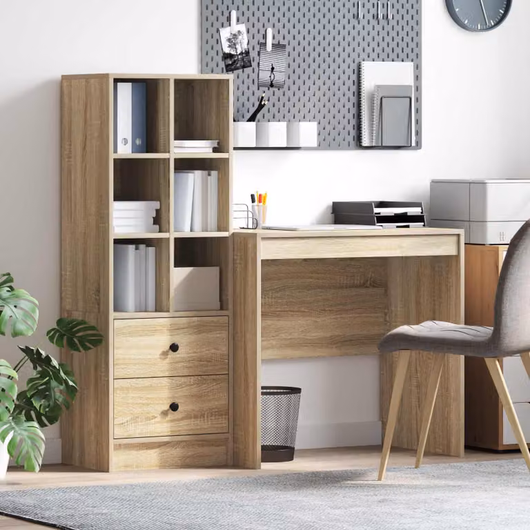 Set di 2 Scrivanie moderne vidaXL in Rovere Sonoma con scaffale, L/P/H: 125,5 x 50 x 127 cm