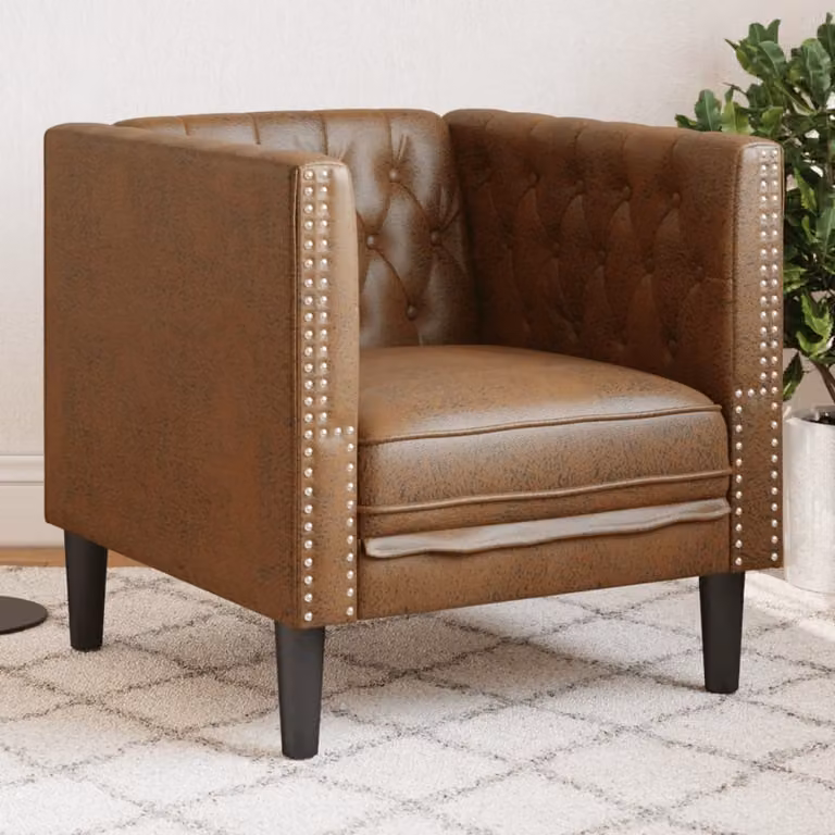 Poltrona Chesterfield vidaXL in similpelle marrone con struttura imbottita e braccioli