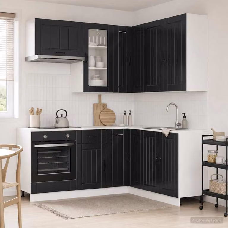vidaXL Unità Cucina LUCCA 8 Pezzi Moderna in MDF Nero Opaco con Ante in Vetro