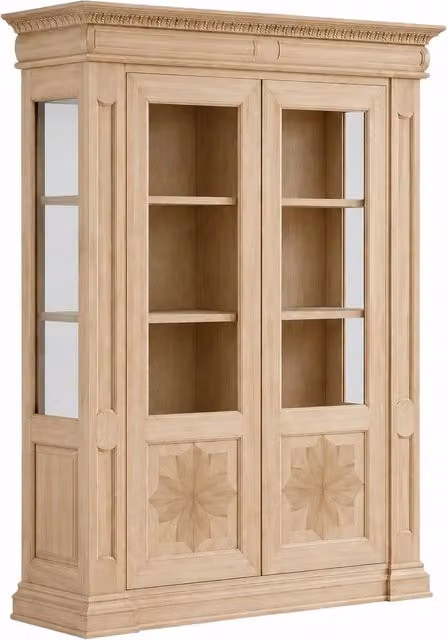 Vetrina classica Mobili 2G con 2 ante in vetro e ripiani interni in legno grezzo marrone L: 168 cm, P: 52 cm, H: 217 cm
