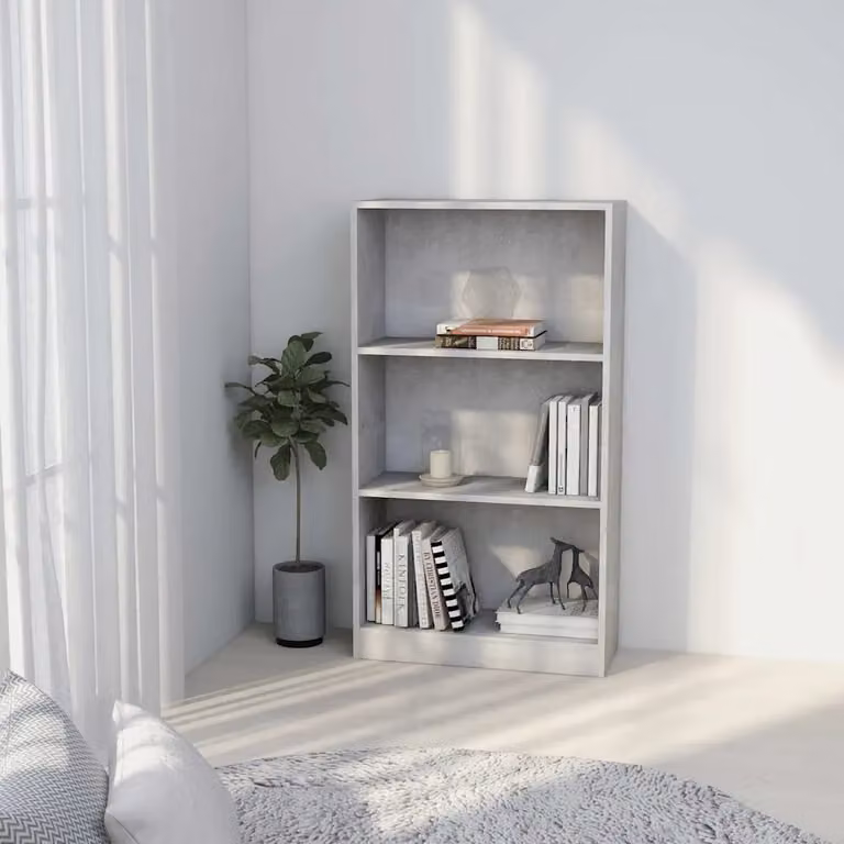 Libreria vidaXL a 3 Ripiani in Legno Multistrato e MDF Grigio, L 60 cm x P 24 cm x H 109 cm